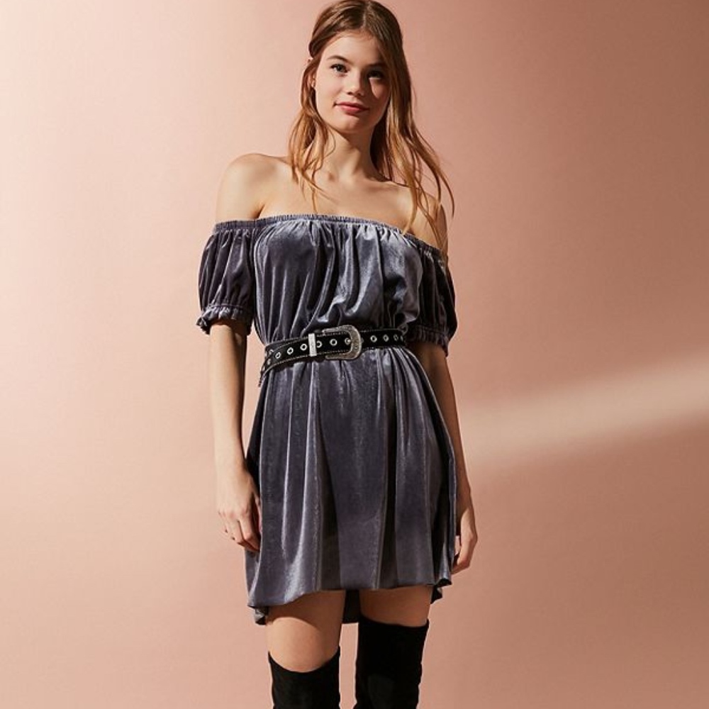 urban outfitters velvet silver short party dress